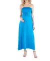 24seven Comfort Apparel Strapless Empire Waist Maxi Dress In Turquoise
