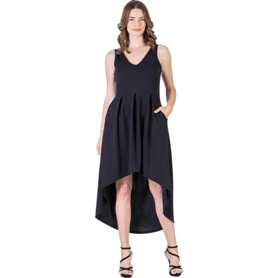 24seven Comfort Apparel Sleeveless Fit N Flare High Low Dress In Black