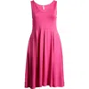 24seven Comfort Apparel Plus Size Midi Fit And Flare Pocket Dress In Pink