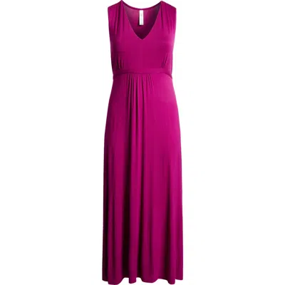 24seven Comfort Apparel Sleeveless Jersey Maxi Dress In Magenta