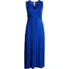 24seven Comfort Apparel V Neck Sleeveless Maternity Maxi Dress With Belt In Royal
