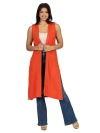 24seven Comfort Apparel Sleeveless Long Cardigan Vest With Side Slit In Orange