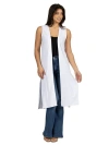 24seven Comfort Apparel Sleeveless Long Cardigan Vest With Side Slit In White