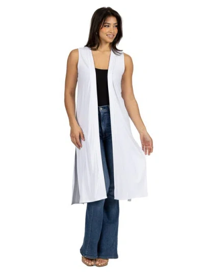 24seven Comfort Apparel Sleeveless Long Cardigan Vest With Side Slit In White