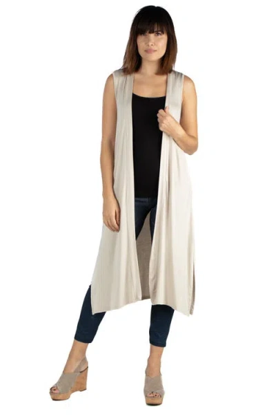 24seven Comfort Apparel Sleeveless Long Cardigan Vest With Side Slit In White