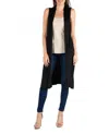 24seven Comfort Apparel Sleeveless Long With Side Slit Cardigan Vest In Black
