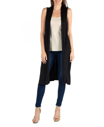 24seven Comfort Apparel Sleeveless Long With Side Slit Cardigan Vest In Black