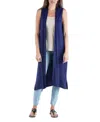 24seven Comfort Apparel Sleeveless Long With Side Slit Cardigan Vest In Navy