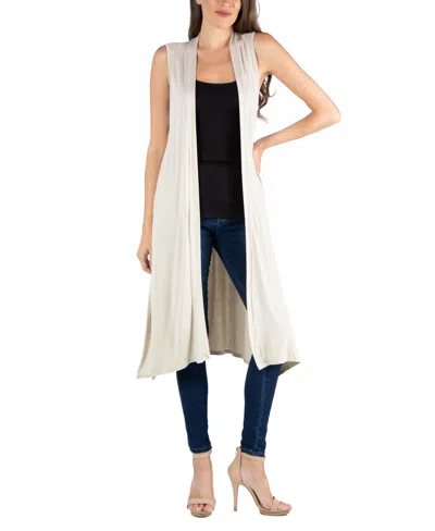 24seven Comfort Apparel Sleeveless Long With Side Slit Cardigan Vest In Oatmeal