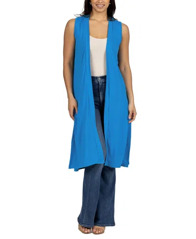 24seven Comfort Apparel Sleeveless Long With Side Slit Cardigan Vest In Turquiose