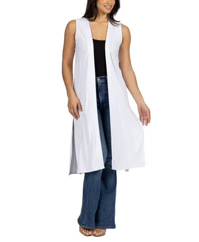 24seven Comfort Apparel Sleeveless Long With Side Slit Cardigan Vest In White