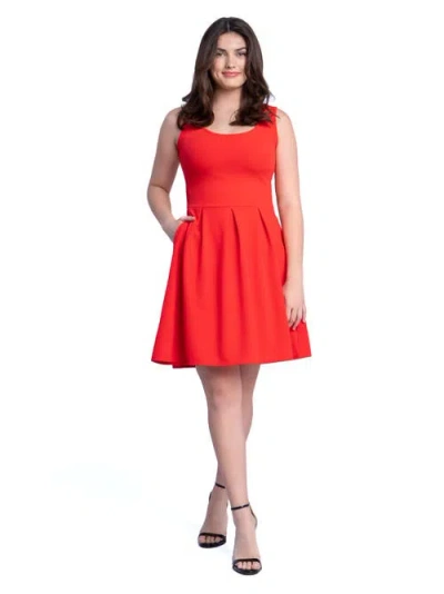 24seven Comfort Apparel Sleeveless Pleated Skater Dress With Pockets In Red