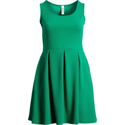 24seven Comfort Apparel Sleeveless Stretch Fit & Flare Minidress In Green