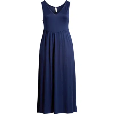 24seven Comfort Apparel Sleeveless Stretch Maxi Dress In Navy