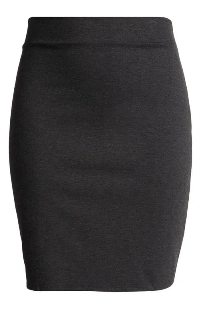 24seven Comfort Apparel Solid Color Elastic Waist Stretch Skirt In Charcoal