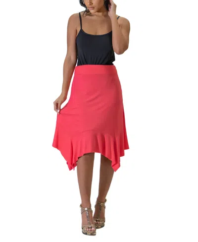 24seven Comfort Apparel Plus Size Knee Length Elastic Waist Skirt In Coral