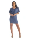 24seven Comfort Apparel Solid Color Loose Fit V-neck T Shirt Style Knee Length Dress