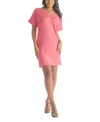 24seven Comfort Apparel Solid Color Loose Fit V-neck T Shirt Style Knee Length Dress In Coral