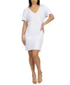 24seven Comfort Apparel Solid Color Loose Fit V Neck T Shirt Style Womens Knee Length Dress In White