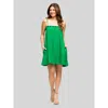 24seven Comfort Apparel Square Neck Spaghetti Strap Smocked Pocket Mini Dress In Green