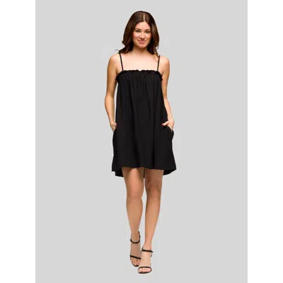 24seven Comfort Apparel Square Neck Spaghetti Strap Smocked Pocket Mini Dress In Black