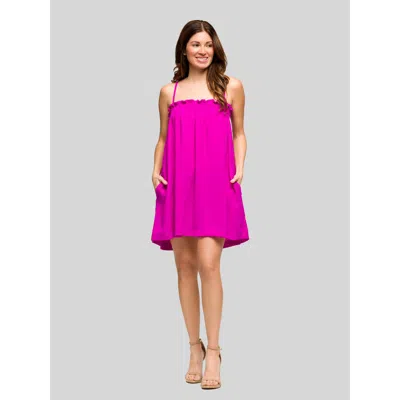 24seven Comfort Apparel Square Neck Spaghetti Strap Smocked Pocket Mini Dress In Pink