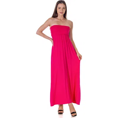 24seven Comfort Apparel Strapless Empire Waist Maxi Dress In Pink