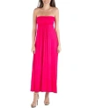 24seven Comfort Apparel Strapless Empire Waist Maxi Dress In Pink