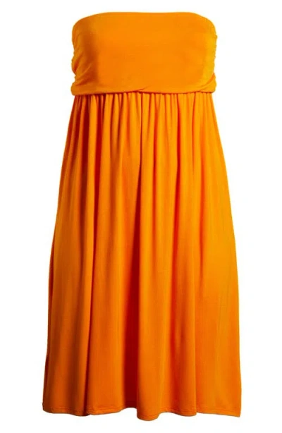 24seven Comfort Apparel Strapless Jersey Midi Dress In Orange