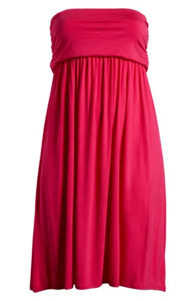 24seven Comfort Apparel Strapless Jersey Midi Dress In Pink