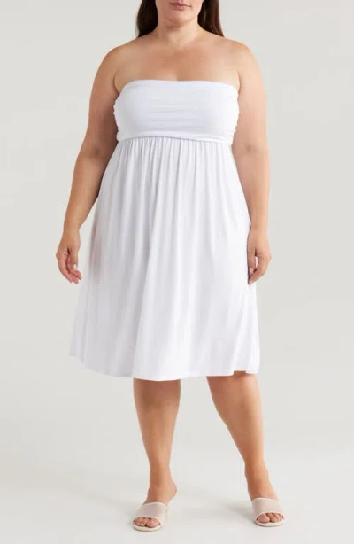 24seven Comfort Apparel Strapless Jersey Midi Dress In White