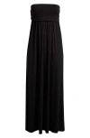 24seven Comfort Apparel Sleeveless Maternity Maxi Dress With Empire Waist And Belt In Black