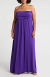 24seven Comfort Apparel Strapless Maxi Dress In Purple