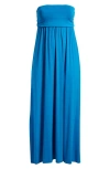 24seven Comfort Apparel Pleated A Line Strapless Maxi Pocket Dress In Turquoise