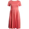 24seven Comfort Apparel Stretch A-line Midi Dress In Coral
