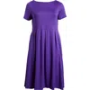 24seven Comfort Apparel Maternity Midi Dress With Short Sleeve And Pocket Detail In Lilac
