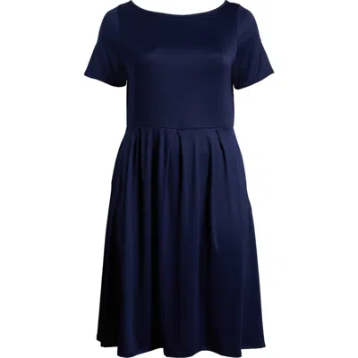 24seven Comfort Apparel Stretch A-line Midi Dress In Navy