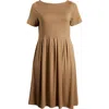 24seven Comfort Apparel Stretch A-line Midi Dress In Taupe