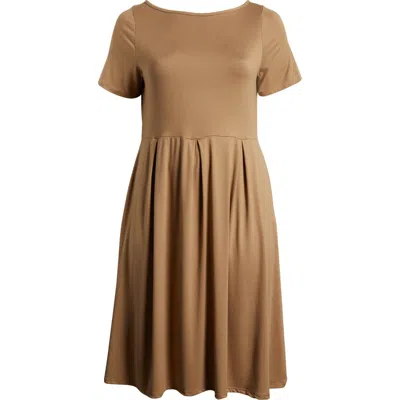 24seven Comfort Apparel Stretch A-line Midi Dress In Taupe