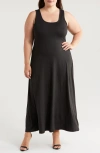 24seven Comfort Apparel Stretch A-line Tank Dress In Black