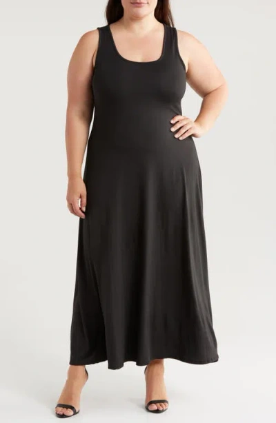 24seven Comfort Apparel Stretch A-line Tank Dress In Black