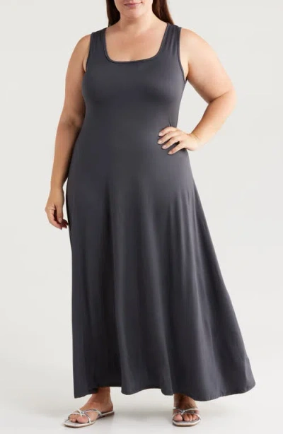 24seven Comfort Apparel Stretch A-line Tank Dress In Grey
