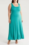 24seven Comfort Apparel Stretch A-line Tank Dress In Jade