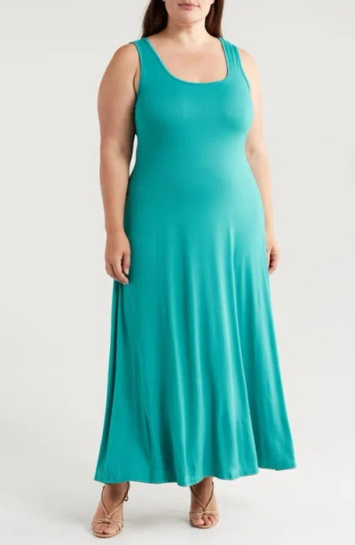 24seven Comfort Apparel Stretch A-line Tank Dress In Jade