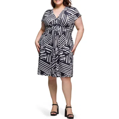 24SEVEN COMFORT APPAREL 24SEVEN COMFORT APPAREL STRIPE GEO PRINT DRESS