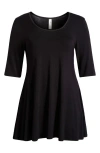 24seven Comfort Apparel Swing Asymmetric Hem Tunic Top In Black