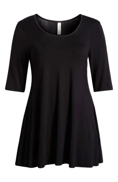 24seven Comfort Apparel Swing Asymmetric Hem Tunic Top In Black