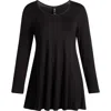 24seven Comfort Apparel Swing Asymmetric Hem Tunic Top In Black