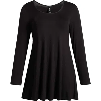 24seven Comfort Apparel Swing Asymmetric Hem Tunic Top In Black