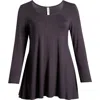 24seven Comfort Apparel Swing Asymmetric Hem Tunic Top In Black